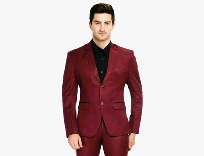 FIVEFEB Solid Single Breasted Formal Men Blazer(Maroon)