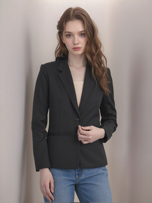 Rocksy Solid Single Breasted Formal Women Blazer(Black)