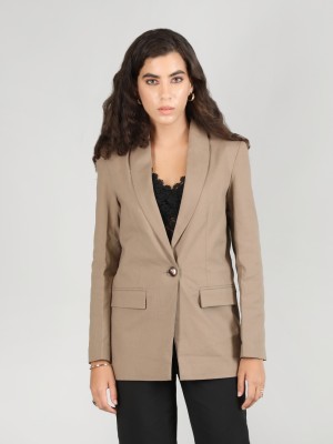 CHKOKKO Solid Single Breasted Formal Women Blazer(Brown)