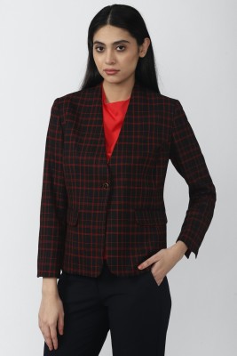 VAN HEUSEN Checkered Single Breasted Formal Women Blazer(Black, Red)