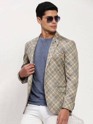 SHOWOFFFF Printed Single Breasted Casual Men Blazer(Brown)