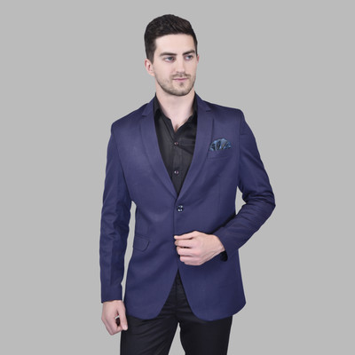 METRONAUT Solid Single Breasted Casual Men Blazer(Dark Blue)