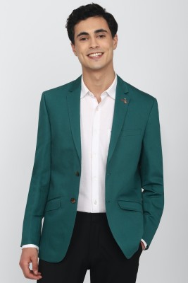 Simon Carter London Solid Single Breasted Casual Men Blazer(Green)