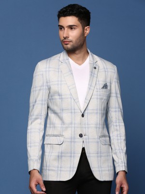 Showoff Checkered Single Breasted Formal Men Blazer(Grey)