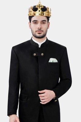 french crown Solid Bandhgala Formal Men Blazer(Black)