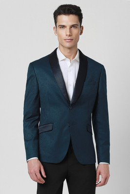 VAN HEUSEN Printed Single Breasted Party Men Blazer(Blue)