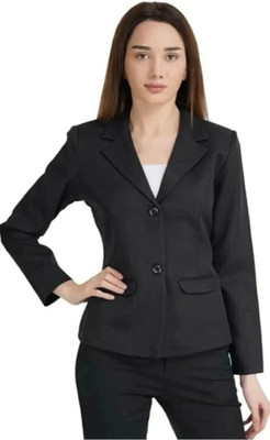 TrendArc Solid Single Breasted Casual Women Blazer(Black)