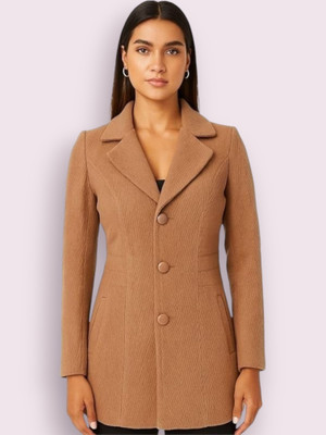 TROO BLUE Solid Double Breasted Casual Women Blazer(Brown)