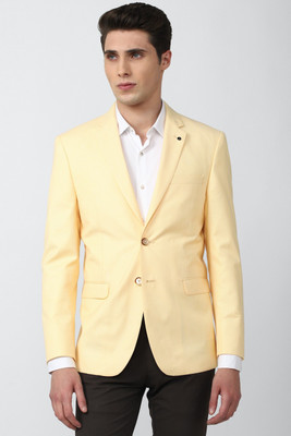 VAN HEUSEN Solid Single Breasted Formal Men Blazer(Yellow)