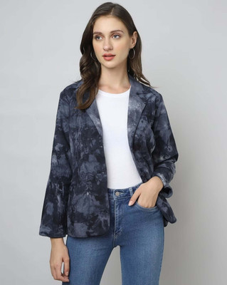Sakura Printed Single Breasted Casual Women Blazer(Black)