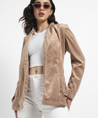 CAMPUS SUTRA Solid Single Breasted Casual Women Blazer(Beige)