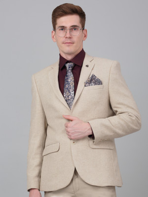 CANTABIL Self Design Single Breasted Formal Men Blazer(Beige)