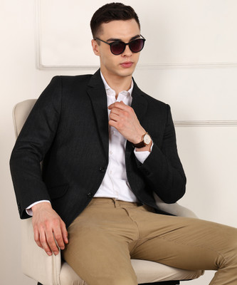 FUBAR Solid Single Breasted Casual Men Blazer(Black)