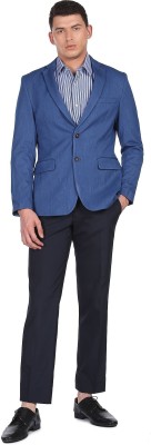 ARROW Solid Double Breasted Formal Men Blazer(Blue)