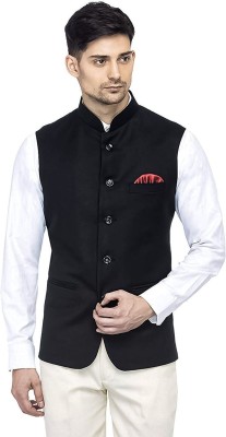 Rajusaini Solid Single Breasted Festive & Wedding Men Blazer(Black)