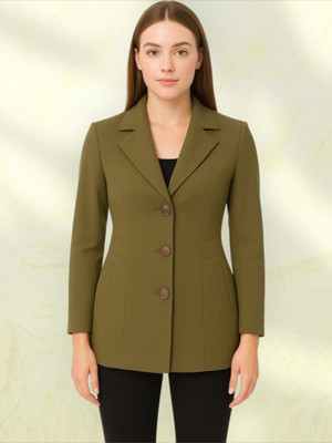 Pepzo Solid Double Breasted Casual Women Blazer(Green)