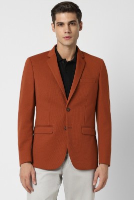 VAN HEUSEN Self Design Single Breasted Formal Men Blazer(Orange)