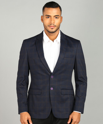 Raymond Checkered Single Breasted Formal Men Blazer(Dark Blue)