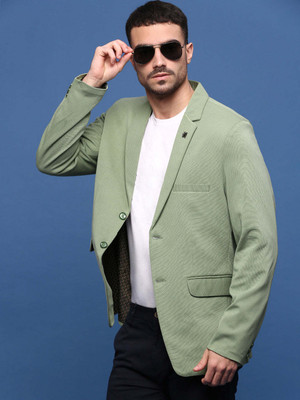 SHOWOFFFF Solid Single Breasted Casual Men Blazer(Green)