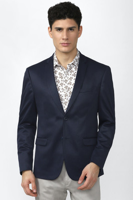 VAN HEUSEN Solid Single Breasted Formal Men Blazer(Dark Blue)