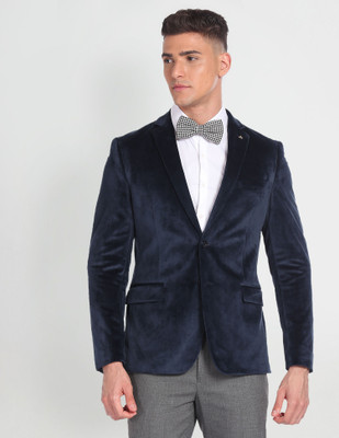 ARROW Solid Single Breasted Formal Men Blazer(Blue)