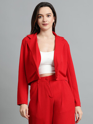 KOTTY Solid Single Breasted Casual Women Blazer(Red)