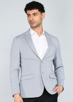 PETER ENGLAND Striped Tuxedo Style Formal Men Blazer(Silver)