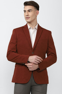 PETER ENGLAND Solid Single Breasted Formal Men Blazer(Maroon)