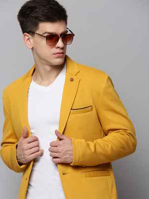SHOWOFFFF Solid Single Breasted Casual Men Blazer(Yellow)
