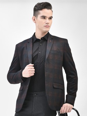 CRIMSOUNE CLUB Checkered Single Breasted Casual Men Blazer(Brown)