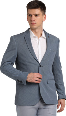 TURTLE Self Design Single Breasted Festive & Wedding Men Blazer(Blue)