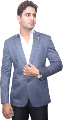 Pecific Designer Solid Single Breasted Party Men Blazer(Grey)