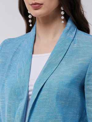 ZIMA LETO Solid Single Breasted Casual Women Blazer(Blue)