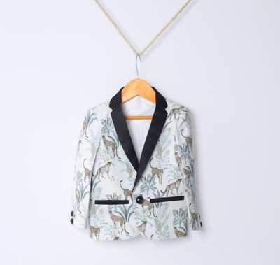 funny bones Printed Tuxedo Style Casual Boys Blazer(Multicolor)