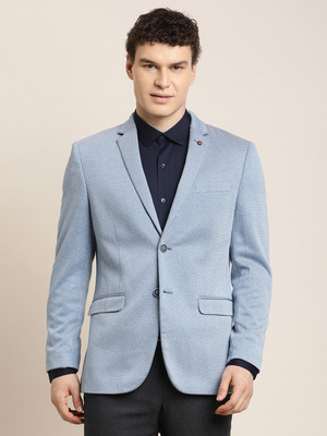TURTLE Self Design Single Breasted Party Men Blazer(Light Blue)