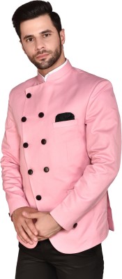 PRINT CULTR Solid Double Breasted Festive & Wedding Men Blazer(Pink)