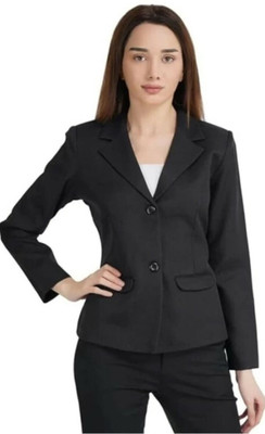 SARTHAKHUB Solid Single Breasted Casual Women Blazer(Black)