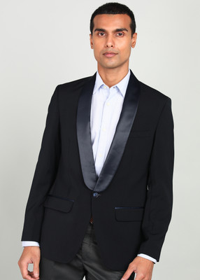 PARK AVENUE Solid Single Breasted Formal Men Blazer(Dark Blue)
