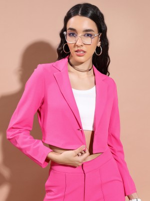 Tokyo Talkies Solid Single Breasted Casual Women Blazer(Pink)