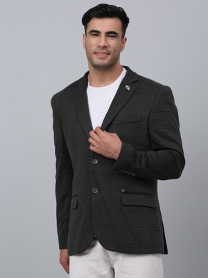 CANTABIL Checkered Single Breasted Casual Men Blazer(Green)