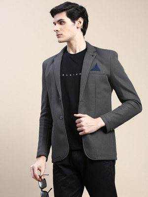 SHOWOFFFF Solid Single Breasted Casual Men Blazer(Black)