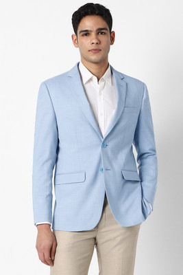 PETER ENGLAND Checkered Tuxedo Style Formal Men Blazer(Blue)