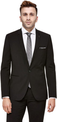 TRULYFAB Solid Single Breasted Formal Men Blazer(Black)