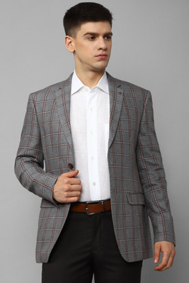 LOUIS PHILIPPE Checkered Single Breasted Formal Men Blazer(Grey)
