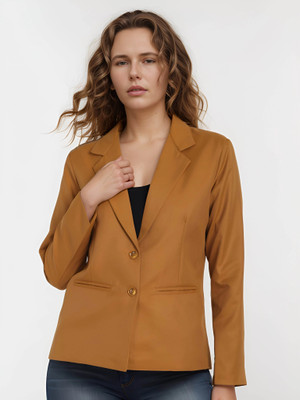 Rocksy Solid Single Breasted Casual Women Blazer(Yellow)