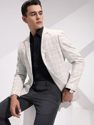 INVICTUS Checkered Double Breasted Casual Men Blazer(Beige)