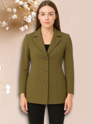 Pepzo Solid Double Breasted Casual Women Blazer(Green)