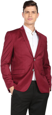 AD by Arvind Solid Single Breasted Formal Men Blazer(Red)