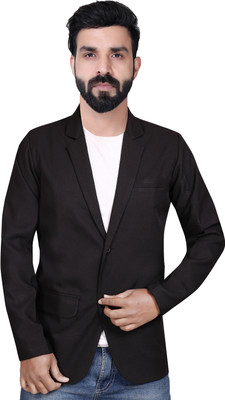 Click One Solid Single Breasted Casual Men Blazer(Black)