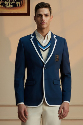 PETER ENGLAND Solid Single Breasted Formal Men Blazer(Blue)